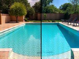 Before and after image of a pool renovation